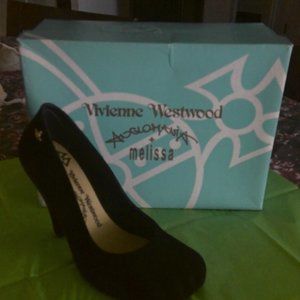 VIVIENNE WESTWOOD + Melissa Anglomania Animal Toe Flocked Black Heels; Size 7 US